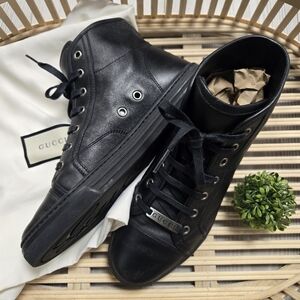 Gucci Black Leather High-Top Sneakers